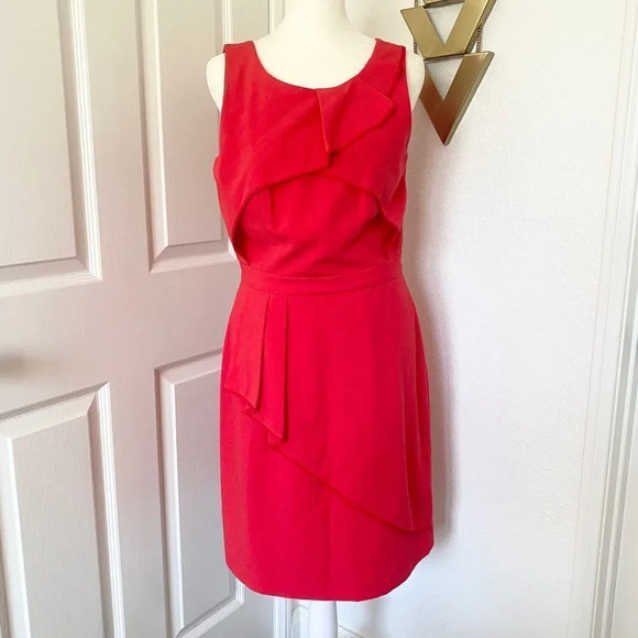 BCBGMaxAzria Red Siri Sleeveless Ruffled Drape Dress - Picture 3 of 13